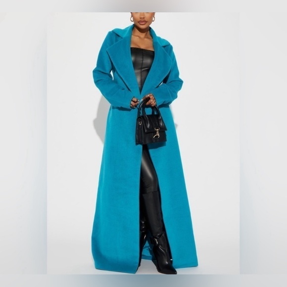 Fashion Nova Teal Long Coat || Size 1X - Picture 14 of 16